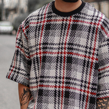 Men's Retro Plaid T-Shirt | Round Neck | Short Sleeve | Casual Style | Breathable Cotton Blend | Vintage Look | All Sizes Available | Comfortable Fit