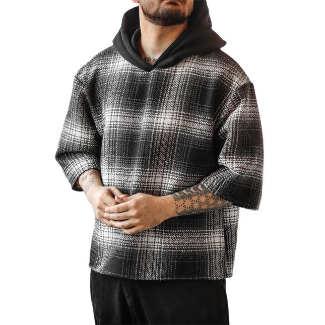 Men's Retro Plaid Hooded T-Shirt | Casual Short Sleeve | Vintage Style | Breathable Cotton Fabric | Comfortable Fit | Relaxed Short Sleeves | Fashionable | Available Sizes S-3XL | Perfect for Casual Outings
