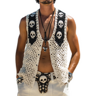 Men's Skull Knit Vest | Vintage Casual Style | Single Breasted | Sleeveless | V-Neck | Comfortable Knit Fabric | Unique Design | Versatile & Stylish Outerwear | Sizes S to 3XL