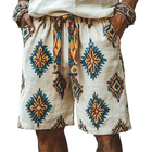 Men's Star Pattern Linen Shorts | Retro Style Casual Shorts | Colorful Knitted Design | Elastic Waistband | Breathable Fabric | Relaxed Fit | Comfort & Style for Everyday Wear