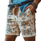Men's Ethnic Print Linen Shorts | Retro Casual Style | Comfortable Elastic Waistband | Lightweight Breathable | Relaxed Fit | Summer Wardrobe Essential | Warm Weather Ready | Sizes S-3XL