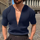 Men's Short-Sleeve V-Neck Waffle T-Shirt | Solid Color | Breathable Soft Fabric | Relaxed Fit | Versatile Casual Tee