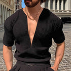 Men's Short-Sleeve V-Neck Waffle T-Shirt | Solid Color | Breathable Soft Fabric | Relaxed Fit | Versatile Casual Tee