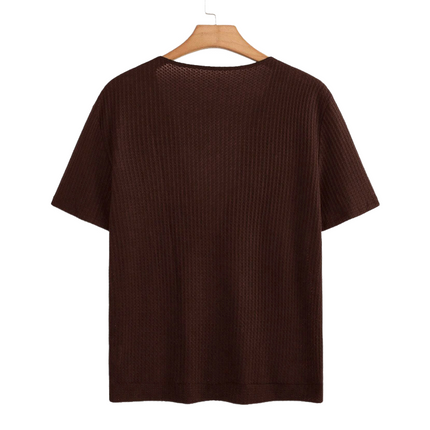 Men's Short-Sleeve V-Neck Waffle T-Shirt | Solid Color | Breathable Soft Fabric | Relaxed Fit | Versatile Casual Tee