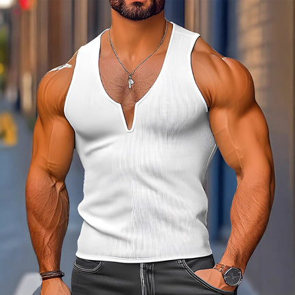 Men's V-Neck Waffle Knit Tank Top | Solid Color | Breathable Fabric | Stylish Fit | Versatile Wardrobe Essential | Textured Design | Comfortable Casual Wear | High-Quality Apparel