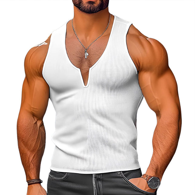 Men's V-Neck Waffle Knit Tank Top | Solid Color | Breathable Fabric | Stylish Fit | Versatile Wardrobe Essential | Textured Design | Comfortable Casual Wear | High-Quality Apparel