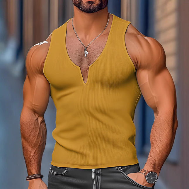 Men's V-Neck Waffle Knit Tank Top | Solid Color | Breathable Fabric | Stylish Fit | Versatile Wardrobe Essential | Textured Design | Comfortable Casual Wear | High-Quality Apparel