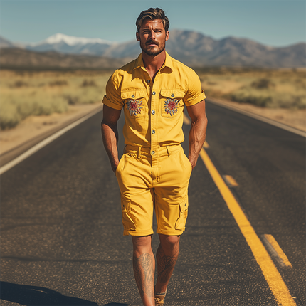 Men's Western Style Jumpsuit | Summer Casual Workwear | Embroidered Durable Twill Cotton | Versatile Multi-Pocket Design | Breathable for Warm Days | Modern Fit | Timeless Classic Style