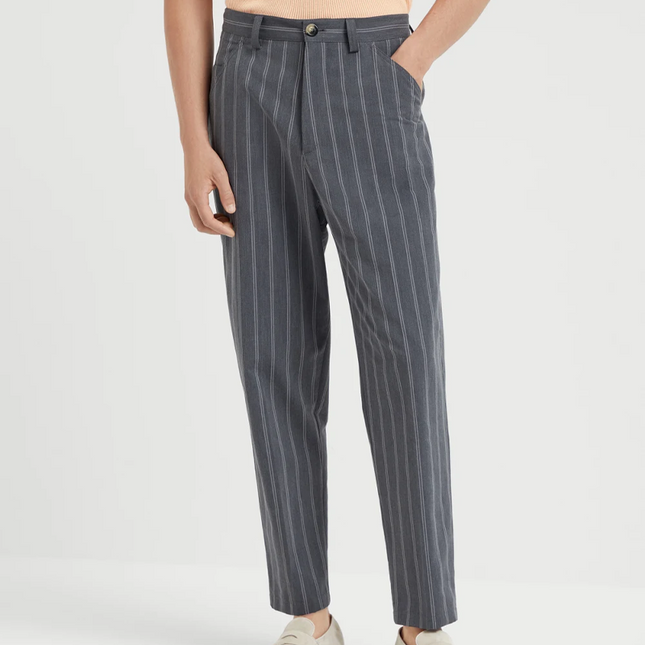 Men's Spring Cotton Linen Striped Pants | Classic Casual Woven Fabric | Relaxed Fit | Breathable Comfort | Functional Pockets | Versatile Wardrobe Essential