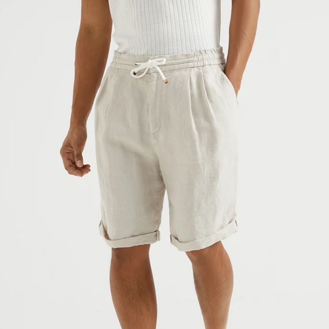 Men's Elastic Waist Shorts | Cotton Linen Blend | Comfortable Casual Fit | Breathable Lightweight Fabric | Adjustable Drawstring | Functional Pockets | Classic Style | Versatile Everyday Shorts