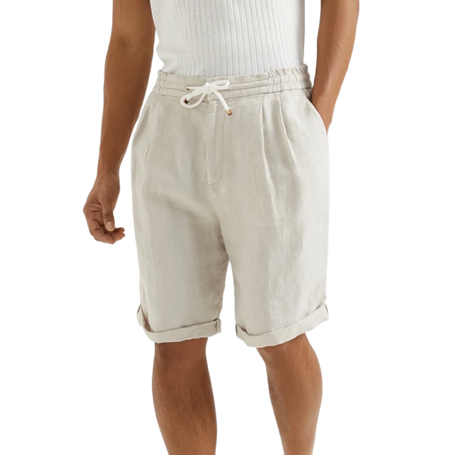 Men's Elastic Waist Shorts | Cotton Linen Blend | Comfortable Casual Fit | Breathable Lightweight Fabric | Adjustable Drawstring | Functional Pockets | Classic Style | Versatile Everyday Shorts