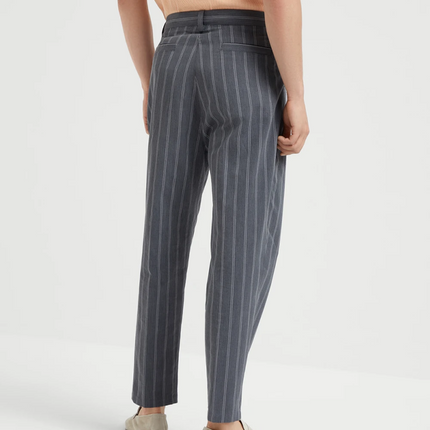 Men's Spring Cotton Linen Striped Pants | Classic Casual Woven Fabric | Relaxed Fit | Breathable Comfort | Functional Pockets | Versatile Wardrobe Essential