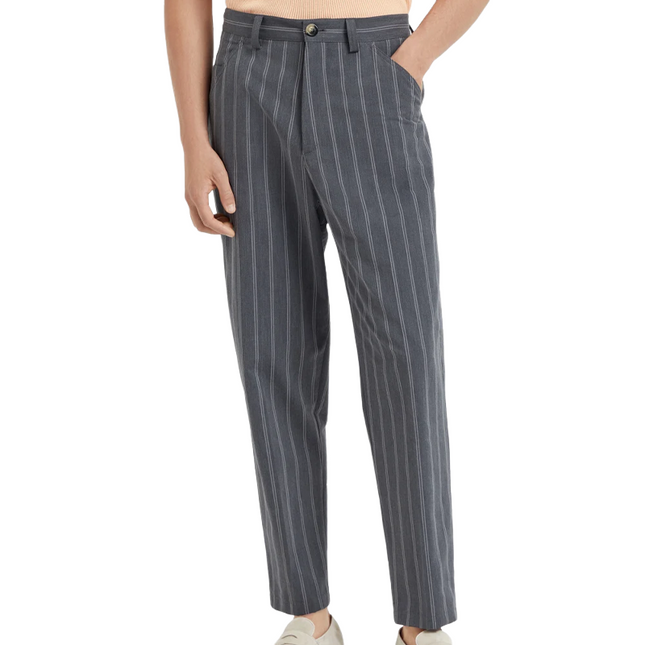 Men's Spring Cotton Linen Striped Pants | Classic Casual Woven Fabric | Relaxed Fit | Breathable Comfort | Functional Pockets | Versatile Wardrobe Essential