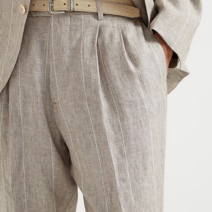 Men's Cotton Linen Blend Striped Suit Pants | Tailored Fit | Classic Casual Style | Breathable & Comfortable | Spring Summer Wardrobe Essential | Versatile for Formal & Casual Events