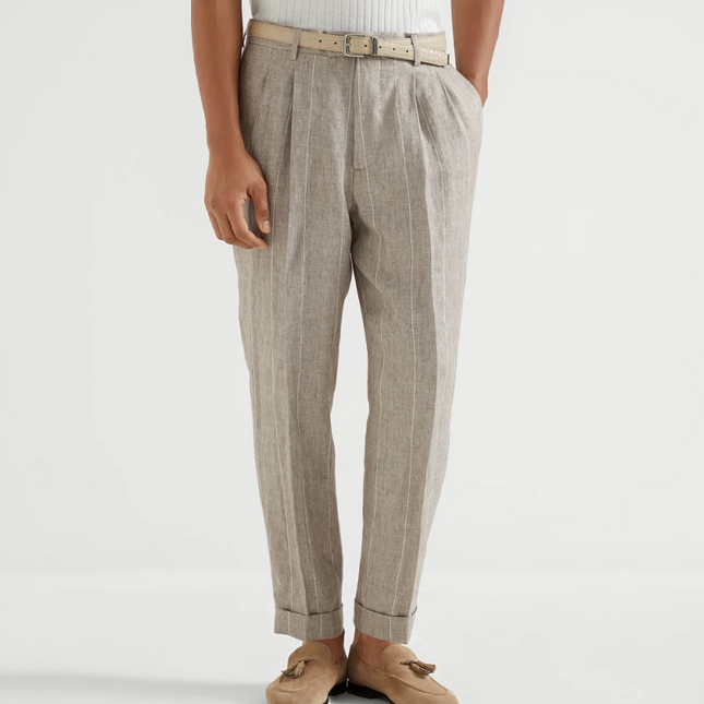 Men's Cotton Linen Blend Striped Suit Pants | Tailored Fit | Classic Casual Style | Breathable & Comfortable | Spring Summer Wardrobe Essential | Versatile for Formal & Casual Events