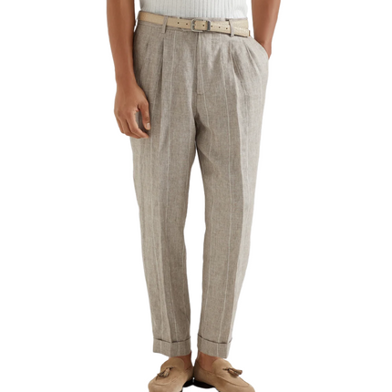 Men's Cotton Linen Blend Striped Suit Pants | Tailored Fit | Classic Casual Style | Breathable & Comfortable | Spring Summer Wardrobe Essential | Versatile for Formal & Casual Events
