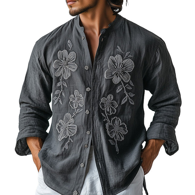 Men's Embroidered Long Sleeve Casual Shirt | Lightweight Breathable Spring Fashion | Elegant Design | Comfortable Fit | Versatile Styling