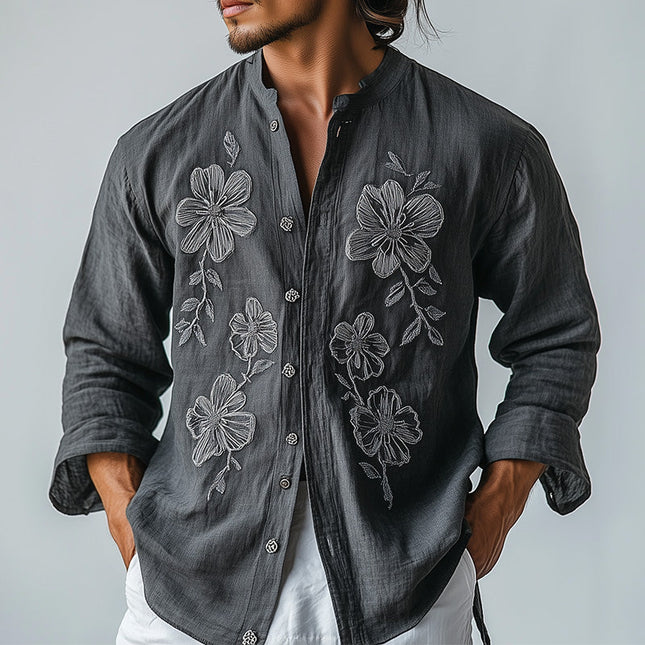 Men's Embroidered Long Sleeve Casual Shirt | Lightweight Breathable Spring Fashion | Elegant Design | Comfortable Fit | Versatile Styling