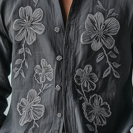 Men's Embroidered Long Sleeve Casual Shirt | Lightweight Breathable Spring Fashion | Elegant Design | Comfortable Fit | Versatile Styling