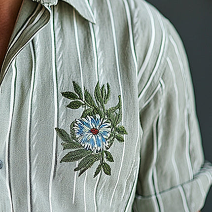 Men's Retro Style Short Sleeve Shirt | Embroidered Stripes | Casual Spring Fashion | Comfortable Premium Fabric | Versatile Design for Casual and Semi-Formal Looks | Ideal for Warm Weather