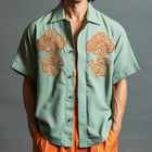 Men's Casual Shirt | Spring Fashion | Contrast Embroidery Design | Short Sleeve | Stylish & Comfortable | Breathable Quality Fabric | Available in Variety of Sizes | Perfect for Casual Spring Outings