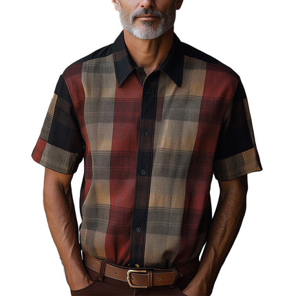 Men's Retro Plaid Short Sleeve Shirt | Spring Fashion | Vintage Style | Lightweight Breathable Fabric | Classic Button-Down Design | Comfortable Warm Weather Wear | Versatile Casual or Smart Outfit