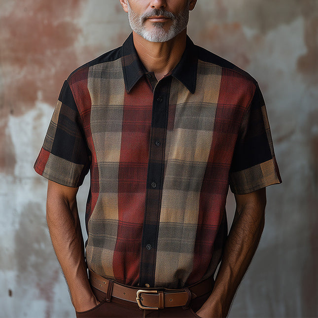 Men's Retro Plaid Short Sleeve Shirt | Spring Fashion | Vintage Style | Lightweight Breathable Fabric | Classic Button-Down Design | Comfortable Warm Weather Wear | Versatile Casual or Smart Outfit