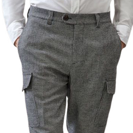 Men's Houndstooth Pattern Multi-Pocket Pants | Spring Fashion | Classic Casual Style | Comfortable Fit | Durable Fabric | Versatile Styling Options