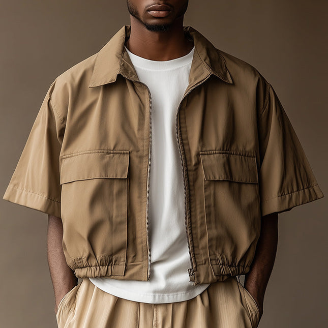 Men's Retro Short Sleeve Jacket Shirt | Solid Color | Spring Outerwear | Timeless Style | Comfortable Fabric | Versatile Fit | Casual and Semi-Formal | High Quality | Breathable | Relaxed Fit