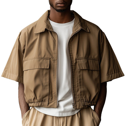 Men's Retro Short Sleeve Jacket Shirt | Solid Color | Spring Outerwear | Timeless Style | Comfortable Fabric | Versatile Fit | Casual and Semi-Formal | High Quality | Breathable | Relaxed Fit