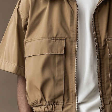 Men's Retro Short Sleeve Jacket Shirt | Solid Color | Spring Outerwear | Timeless Style | Comfortable Fabric | Versatile Fit | Casual and Semi-Formal | High Quality | Breathable | Relaxed Fit
