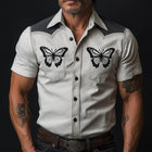 Men's Vintage Printed Shirt | Short Sleeve | Cotton Linen Blend | Spring Collection | Lightweight Breathable Fabric | Classic Stylish Design | Casual Semi-Formal Wear