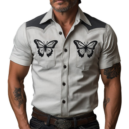Men's Vintage Printed Shirt | Short Sleeve | Cotton Linen Blend | Spring Collection | Lightweight Breathable Fabric | Classic Stylish Design | Casual Semi-Formal Wear
