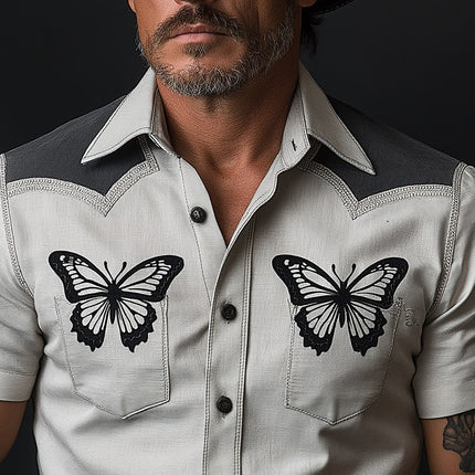 Men's Vintage Printed Shirt | Short Sleeve | Cotton Linen Blend | Spring Collection | Lightweight Breathable Fabric | Classic Stylish Design | Casual Semi-Formal Wear