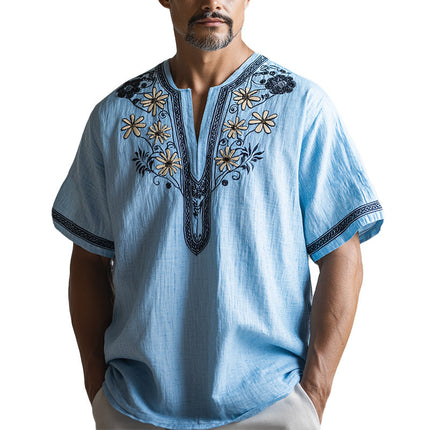 Men's Retro Ethnic Style Embroidered Short Sleeve Shirt | Spring Fashion | Casual Dress Shirt | High-Quality Fabric | Vintage Inspired | Comfort Fit | Breathable Materials | Elegant Embroidery | Timeless Design