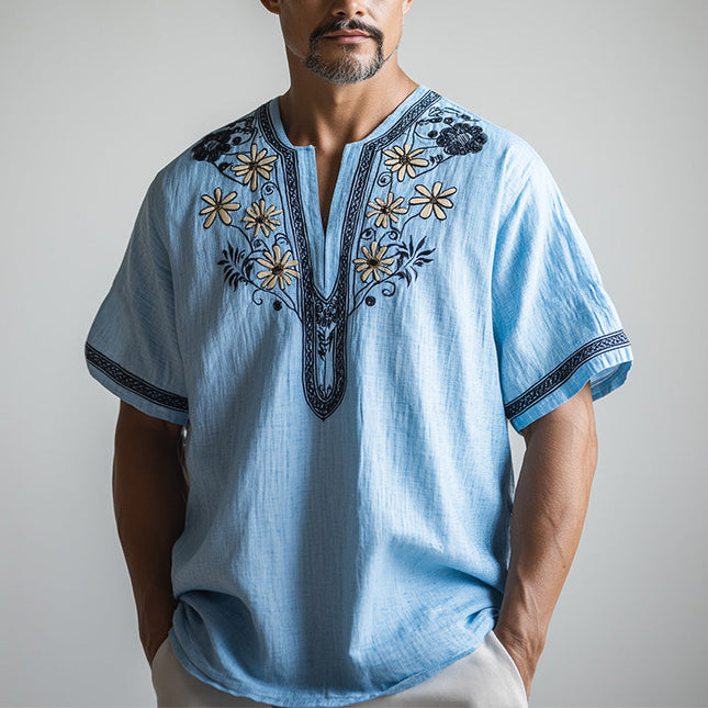 Men's Retro Ethnic Style Embroidered Short Sleeve Shirt | Spring Fashion | Casual Dress Shirt | High-Quality Fabric | Vintage Inspired | Comfort Fit | Breathable Materials | Elegant Embroidery | Timeless Design