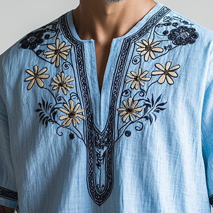 Men's Retro Ethnic Style Embroidered Short Sleeve Shirt | Spring Fashion | Casual Dress Shirt | High-Quality Fabric | Vintage Inspired | Comfort Fit | Breathable Materials | Elegant Embroidery | Timeless Design