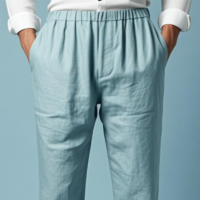 Men's Cotton Linen Pants | Elastic Waist | Spring Summer Fashion | Classic Casual Style | Lightweight Breathable Fabric | Comfortable Fit | Versatile Design | Essential Wardrobe Staple with Pockets