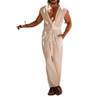 Men's Cotton Linen Jumpsuit | Summer Casual Vacation Style | Breathable Tank Top Design | With Belt | Functional Pockets | Easy Fit | Versatile Outfit for Warm Weather | Ideal for Beach Trips & Outings