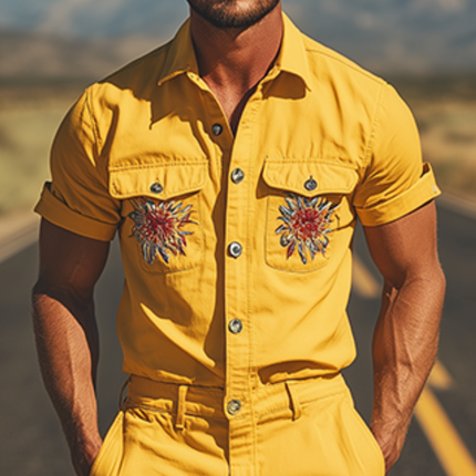 Men's Western Style Jumpsuit | Summer Casual Workwear | Embroidered Durable Twill Cotton | Versatile Multi-Pocket Design | Breathable for Warm Days | Modern Fit | Timeless Classic Style