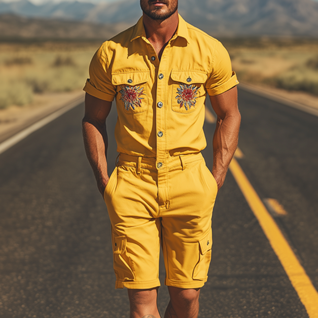 Men's Western Style Jumpsuit | Summer Casual Workwear | Embroidered Durable Twill Cotton | Versatile Multi-Pocket Design | Breathable for Warm Days | Modern Fit | Timeless Classic Style