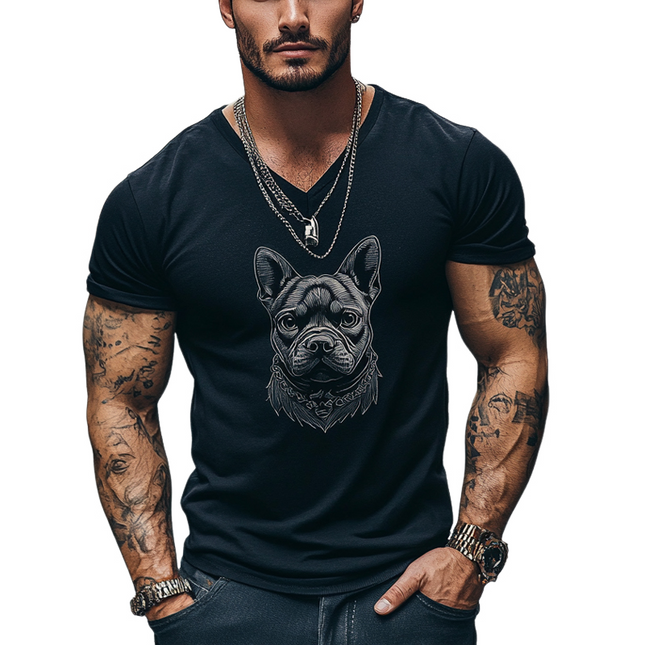 Men's V-Neck T-Shirt | Short Sleeve Tee | Fun Puppy Print | Casual Style | Comfortable Fit | Relaxed Wear | Whimsical Design | Soft & Breathable Fabric | Ideal for Casual Outings | Fashionable Top