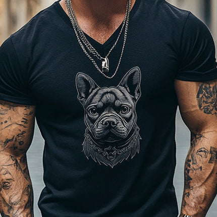 Men's V-Neck T-Shirt | Short Sleeve Tee | Fun Puppy Print | Casual Style | Comfortable Fit | Relaxed Wear | Whimsical Design | Soft & Breathable Fabric | Ideal for Casual Outings | Fashionable Top