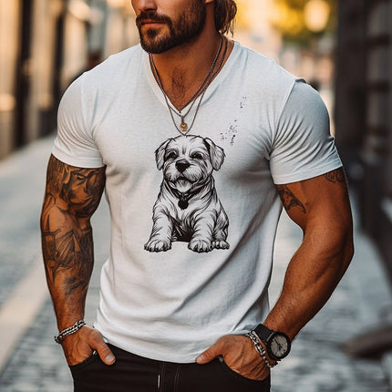 Men's Casual T-Shirt | Dog Print | V-Neck | Short Sleeve | Soft Breathable Fabric | Stylish Relaxed Fit | Outfit for Dog Lovers | Comfortable Everyday Wear | Versatile Fashion Piece