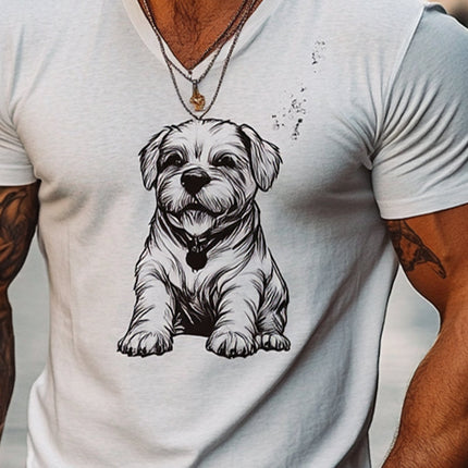Men's Casual T-Shirt | Dog Print | V-Neck | Short Sleeve | Soft Breathable Fabric | Stylish Relaxed Fit | Outfit for Dog Lovers | Comfortable Everyday Wear | Versatile Fashion Piece
