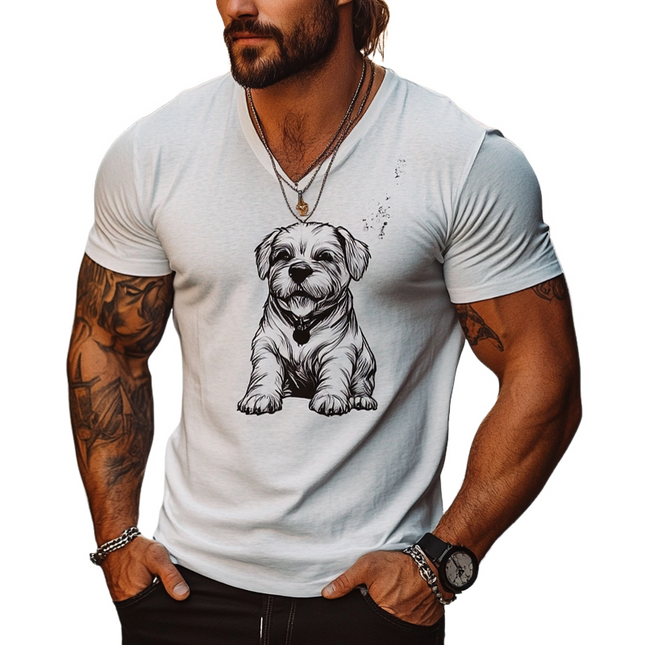 Men's Casual T-Shirt | Dog Print | V-Neck | Short Sleeve | Soft Breathable Fabric | Stylish Relaxed Fit | Outfit for Dog Lovers | Comfortable Everyday Wear | Versatile Fashion Piece