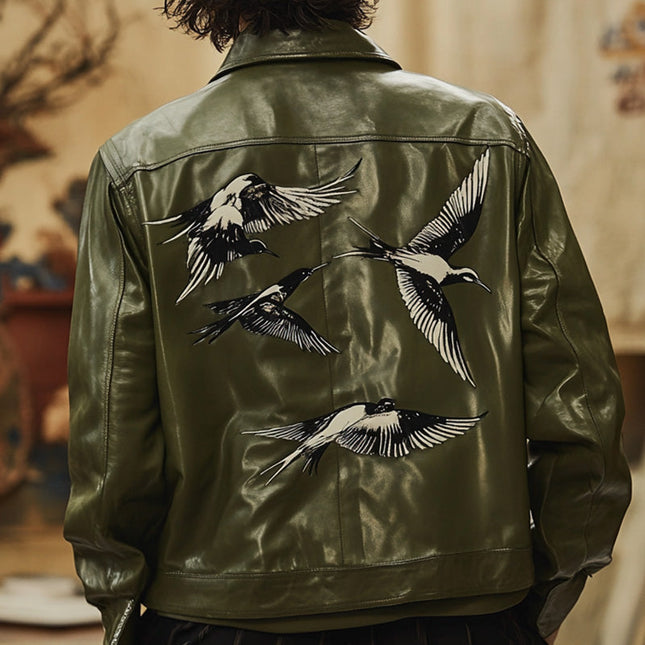 Men's Vintage Embroidered Leather Jacket | Spring Fashion | Premium Quality | Sophisticated Style | Classic Outerwear | Comfortable Fit | Unique Detailing | High-Grade Zippers | Luxurious Feel