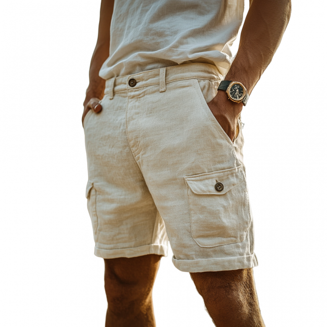 Men's Cargo Shorts | Breathable Cotton Linen | Multi-Pocket Design | Adjustable Waistband | Casual Outdoor Wear | Comfortable Fit | Versatile Style | Easy Care | Summer Essentials