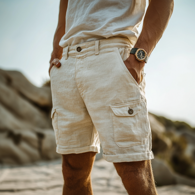 Men's Cargo Shorts | Breathable Cotton Linen | Multi-Pocket Design | Adjustable Waistband | Casual Outdoor Wear | Comfortable Fit | Versatile Style | Easy Care | Summer Essentials