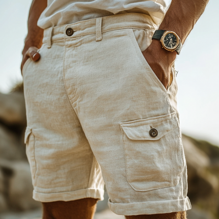 Men's Cargo Shorts | Breathable Cotton Linen | Multi-Pocket Design | Adjustable Waistband | Casual Outdoor Wear | Comfortable Fit | Versatile Style | Easy Care | Summer Essentials